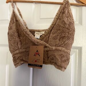 Ashley Taylor Tan Floral Embroidered crop top with pants